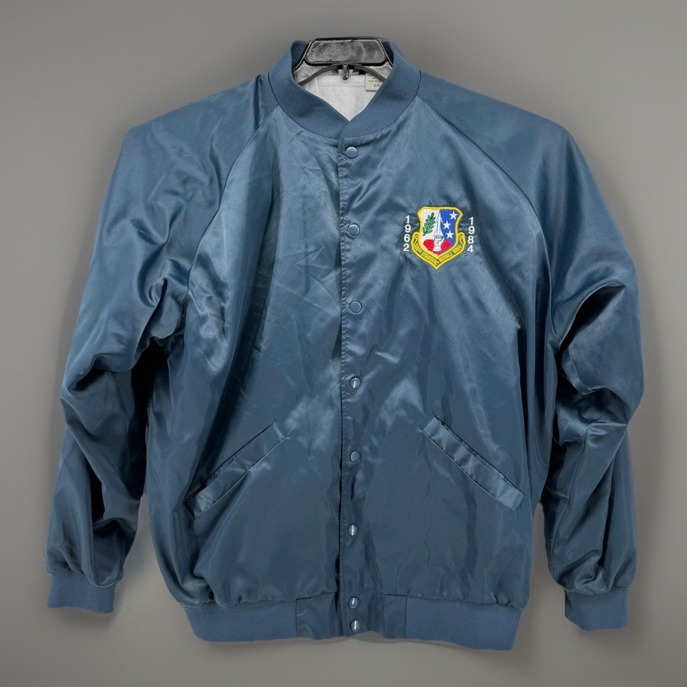 Vintage Cardinal 390th Strategic Missile Wing Bomber Jacket 2XL Blue USAF Nylon